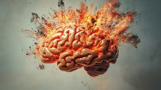 Concept art of a human brain exploding with knowledge and creativity