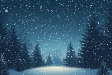 Naklejka premium Christmas Background,Winter Night sky dark blue with starry,snowy in woodland landscape with firs,coniferous forest pine and falling snow,Vector Banner for Xmas, with generative ai