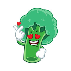 Cute broccoli character cartoon in love expression isolated on white background.