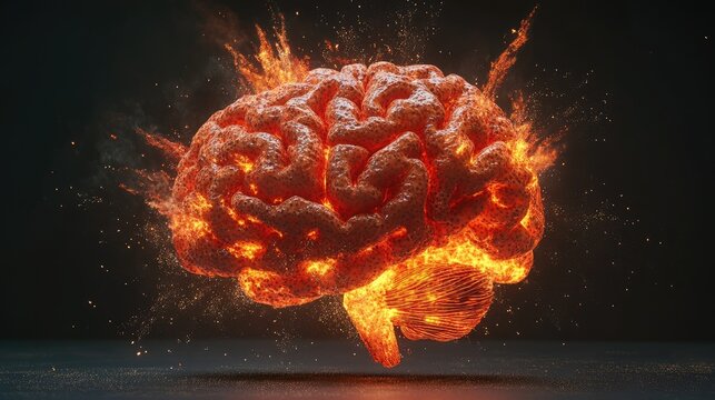 Concept art of a human brain exploding with knowledge and creativity