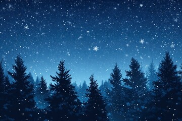 Christmas Background,Winter Night sky dark blue with starry,snowy in woodland landscape with firs,coniferous forest pine and falling snow,Vector Banner for Xmas, with generative ai