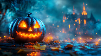 Naklejka premium Spooky Halloween Night: Haunted House, Creepy Pumpkins, and Eerie Ghosts for Your Seasonal Projects