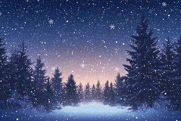 Christmas Background,Winter Night sky dark blue with starry,snowy in woodland landscape with firs,coniferous forest pine and falling snow,Vector Banner for Xmas, with generative ai