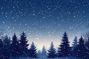 Christmas Background,Winter Night sky dark blue with starry,snowy in woodland landscape with firs,coniferous forest pine and falling snow,Vector Banner for Xmas, with generative ai
