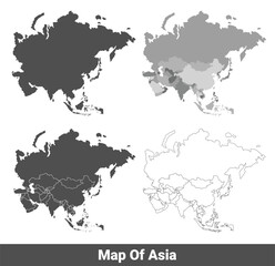 Collection of Asia country grey political maps set with border outline vector illustration
