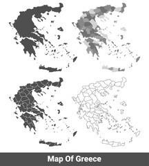 Collection of Greece country grey political maps set with border outline vector illustration
