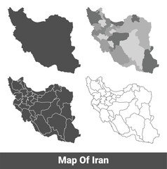 Collection of Iran country grey political maps set with border outline vector illustration