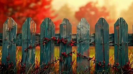 a fence with autumn leaves in the background - Powered by Adobe