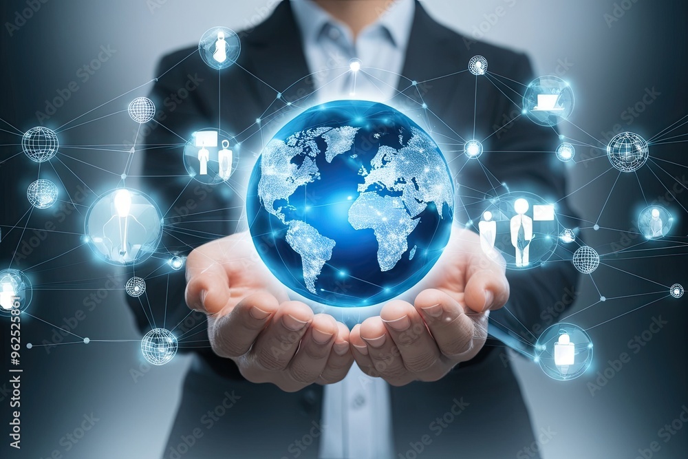 Aufkleber abstract palm hands representing global network connectivity in advanced technology solutions