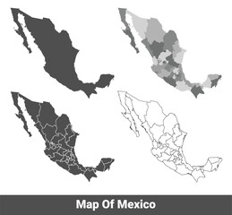 Collection of Mexico country grey political maps set with border outline vector illustration