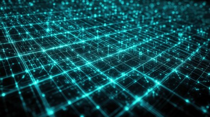Obraz premium Abstract digital grid with glowing blue particles.