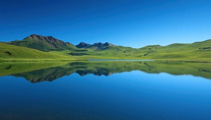 Tranquil Mountain Lake Reflecting a Blue Sky