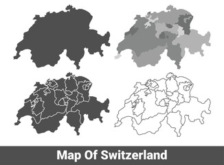 Obraz premium Collection of Switzerland country grey political maps set with border outline vector illustration