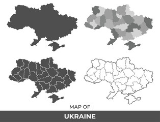 Collection of Ukraine country grey political maps set with border outline vector illustration