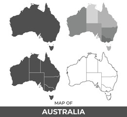 Collection of Australia country grey political maps set with border outline vector illustration