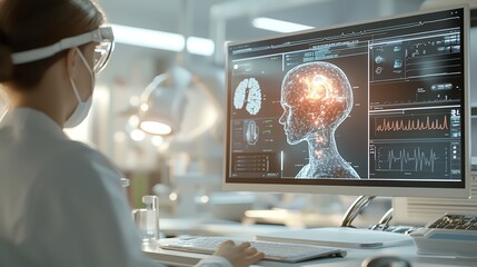 26 An AI-powered healthcare system with glowing medical data visualizations, symbolizing advanced diagnostics and treatment