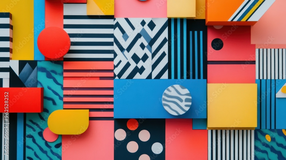 Poster abstract geometric shapes and patterns in bright colors