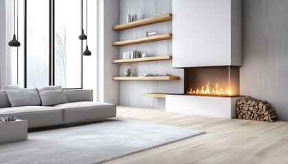 Modern Living Room with Fireplace and Grey Sofa