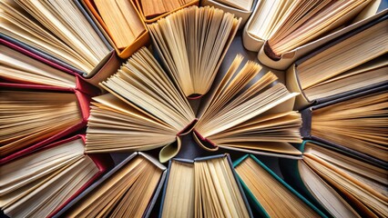 Overhead closeup shot of open books of literature perfect for background, books, literature, education, studying, reading