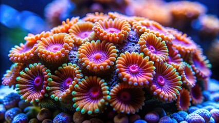 Fototapeta premium Beautiful chalice sps coral in coral reef aquarium tank, macro shot, selective focus, chalice sps coral