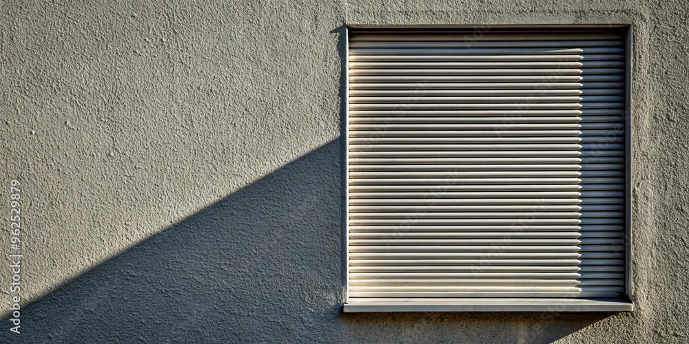 Wall mural hard diagonal shadows on grey textured wall from window roller shutter, abstract half frame composit