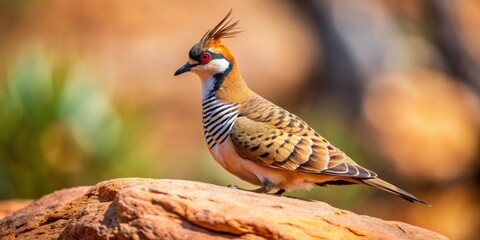 Obraz premium Spinifex pigeon perched on a rock surrounded by granite at Granite Gorge, spinifex pigeon, rock, granite, Granite Gorge
