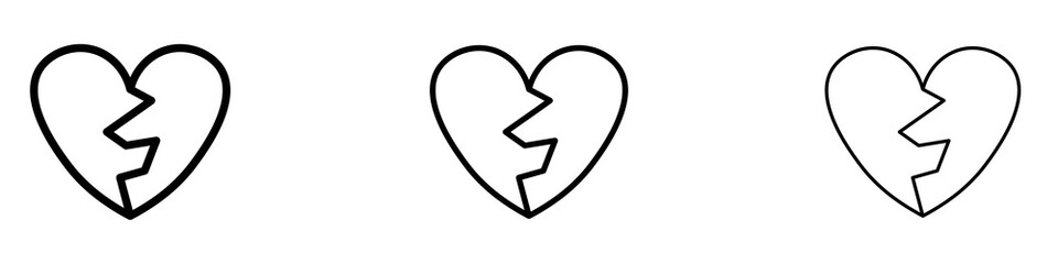 Broken heart liner icon vector set.