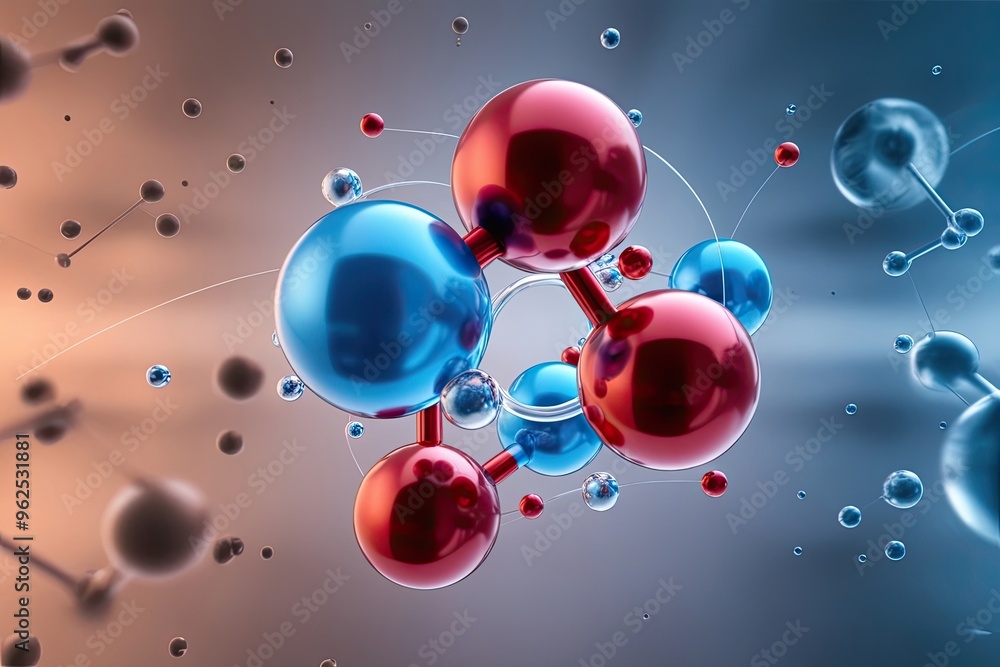 Poster three dimensional molecular structures on an artistic abstract background