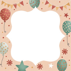 A frame with balloons and stars