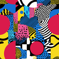 Pop art abstract style comic book seamless pattern in bright bold colors