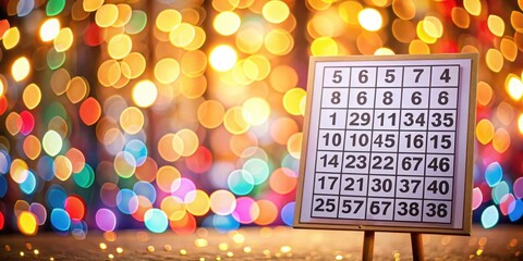 Bingo placard with out-of-focus bokeh background, bingo, placard, board game, numbers, gambling, luck, leisure, entertainment
