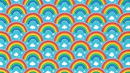 Fototapeta premium Colorful and playful seamless pattern featuring rainbow , childish, whimsical, fun, vibrant, colorful, pastel, cute, happy