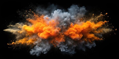 Powder charcoal black and orange smoke particles explosion background, powder, charcoal, black, orange, smoke