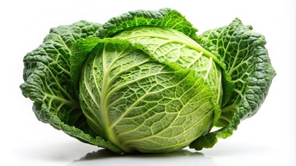Obraz premium Fresh cabbage isolated on a white background, Cabbage, Fresh, Isolated, White background, Vegetable, Healthy, Organic, Green