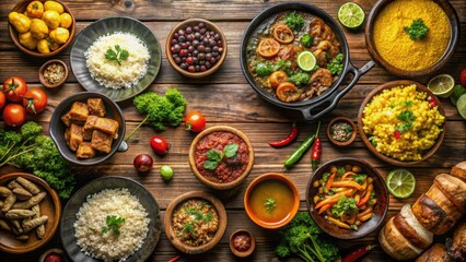 Fototapeta premium Traditional Brazilian cuisine with a variety of colorful and flavorful dishes, Brazil, food, cuisine, traditional, Brazilian