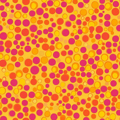 Pop art polka dot abstract background with circles, colors of red, orange, yellow and white. Seamless pattern