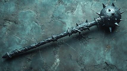 medieval mace war weapon metallic iron perspective view