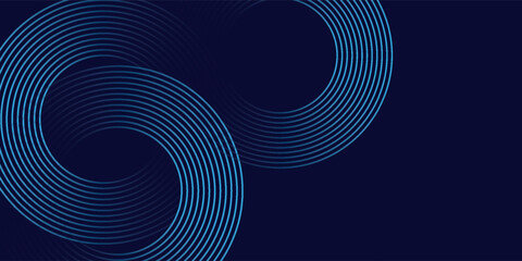 Abstract blue glowing geometric lines on dark blue background. Modern shiny blue circle lines pattern. Futuristic technology concept.