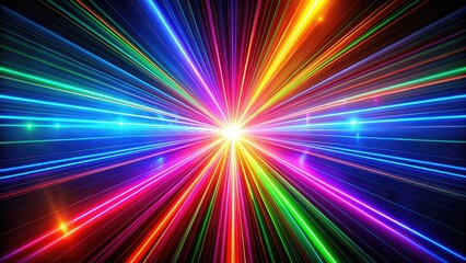 Multicolored bright laser rays on black background, cosmic abstract pattern, laser, rays, motion, flashing, bright