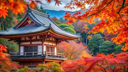 Traditional Japanese temple surrounded by vibrant maple leaves in autumn , Japan, temple, traditional, architecture