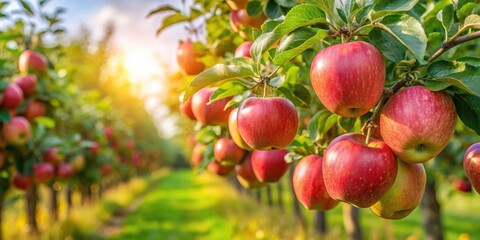 Organic apples growing in a chemical-free orchard , fresh, healthy, natural, sustainable, agriculture, harvesting