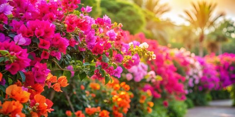 Vibrant bougainvillea flowers in full bloom in a lush garden, colorful, vibrant, bougainvillea, flowers, blooms, garden, nature