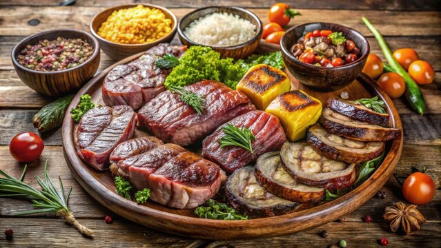 Delicious Brazilian barbecue including picanha, ancho and cupim , Brazil, barbecue, meat, grilled, cuisine, traditional, skewers