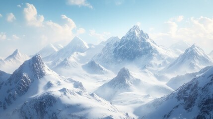 Obraz premium Snow-Covered Mountain Peaks with a Cloudy Sky