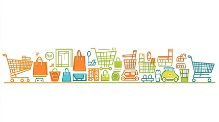 Obraz premium Minimalistic Design Featuring Shopping Bag and Cart Icons