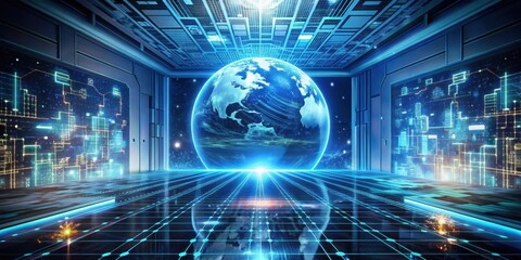 Obraz premium Futuristic digital simulation showing the future direction of technology, technology, innovation