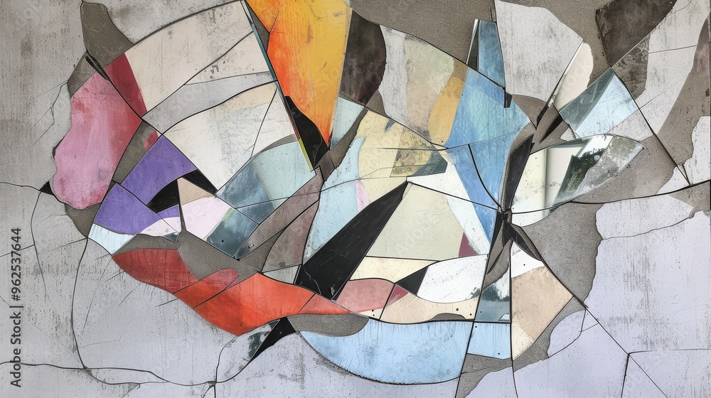 Poster vibrant abstract artwork showcasing a broken glass effect with colorful geometric patterns. the frac