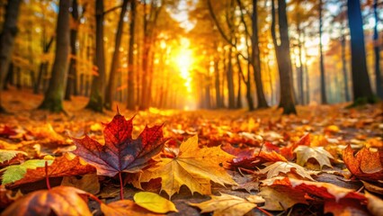 Vibrant autumn leaves on the ground in a forest , fall, foliage, colorful, seasonal, nature, vibrant, orange, red, yellow