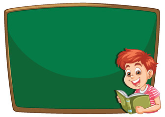 Boy Reading by Chalkboard