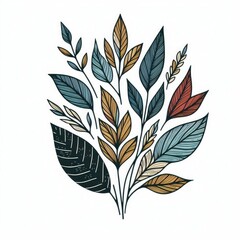 hand drawn colour leaves illustration white background